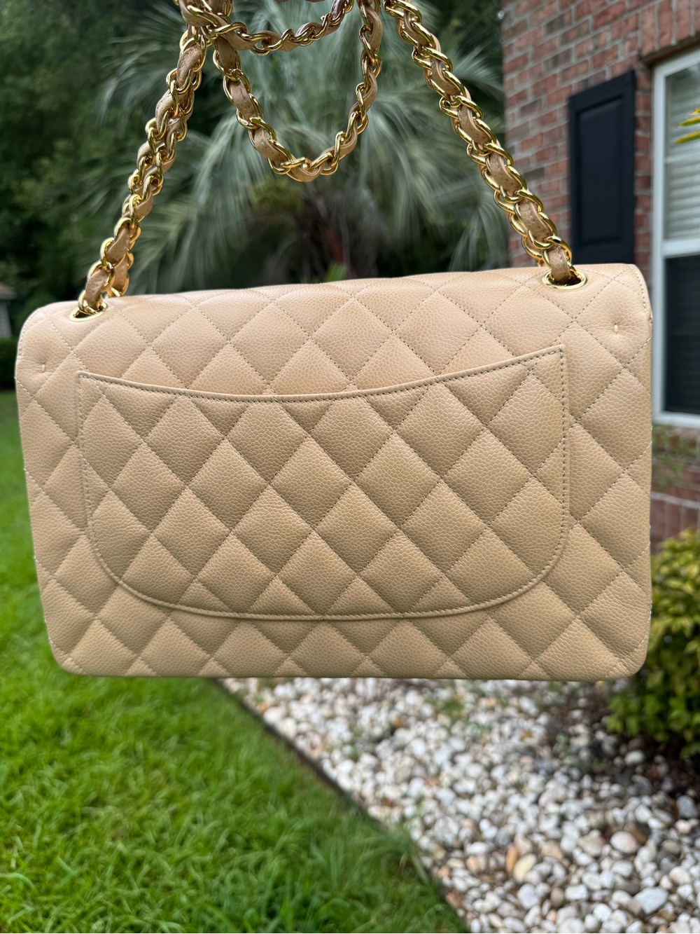 CHANEL JUMBO Beige Quilted Flap Shoulder Bag with Gold Chain - Picture 10 of 10
